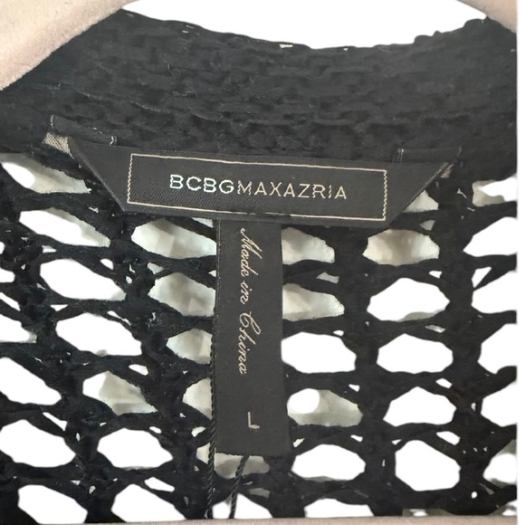 BCBG Maxazria | Black Long Open Front Crochet Festival Cardigan Fringe Hem Large - Picture 5 of 6